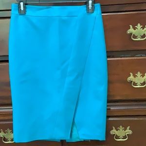 Karen Millen Like New Asymmetric Teal Skirt US 4 Lined 98% Cotton 2% elastane